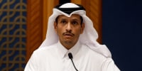 Qatari Foreign Minister Mohammed bin Abdulrahman bin Jassim al-Thani during a press conference in Doha on Nov. 5, 