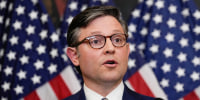 House Speaker Mike Johnson speaks during a news conference.