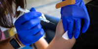 A flu and covid vaccine clinic at Kaiser Permanente Pasadena.