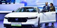 A Honda Accord e:PHEV sedan is on display during the Guangzhou 2023 Auto Show in Guangzhou, China on November 17, 2023. 