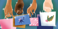 Illustration of hands holding shopping bags