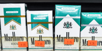 Packs of menthol cigarettes at a smoke shop in Los Angeles