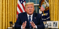 Then-President Donald Trump speaks during an address from the Oval Office.