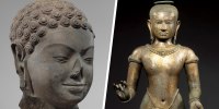 A 7th century sculpture titled "Head of Buddha" and a bronze sculpture titled "Standing Shiva" are among the 16 artworks that the Metropolitan Museum said it will return to Cambodia and Thailand.