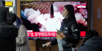 File footage of a North Korean missile launch is broadcast during a news program at the Seoul Railway Station in Seoul, South Korea on Monday, Dec. 18, 2023. South Korea says North Korea has fired another ballistic missile off its east coast. South Korea’s military says in a statement that the launch was made Monday morning but has given no further details, such as how far the weapon flew.