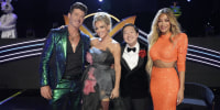 Robin Thicke, Jenn McCarthy Wahlberg, Ken Jeong and Nicole Scherzinger in the two-hour season finale episode of "The Masked Singer" airing Wednesday, Dec. 20, 2023. 