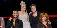 John Legend, Gwen Stefani, Niall Horan and Reba McEntire during "The Voice" live finale part one.