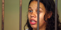 Heather Mack stands inside a cell before a trial in Bali, Indonesia, on March 11, 2015.
