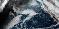 A satellite image of clouds over the Pacific Ocean.