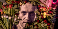 Flowers and a photo of Russian opposition leader Alexei Navalny 