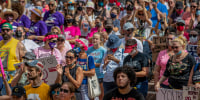 Abortion rights demonstrators at the March for Abortion Access in Orlando, FL., on Oct. 2, 2021.
