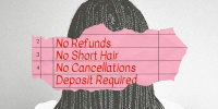 Photo illustration of back of woman's head and a list of salon requirements 