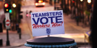  A union vote sign is displayed in front of the state capital building during a rally to support democratic candidates hosted by the Teamsters.