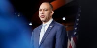 Hakeem Jeffries during his weekly news conference on Capitol Hill