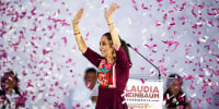 Claudia Sheinbaum waves to supporters