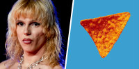 Side by side image of Samantha Hudson and a dorito chip