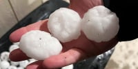 Large chunks of hail which fell March 13, 2024, in Shawnee, Kan.