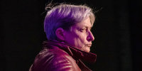 post-structuralist and feminist philosopher Judith Butler profile leather jacket