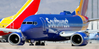 A Southwest Airlines aircraft during take off at Harry Reid International Airport in Las Vegas on March 1, 2024.