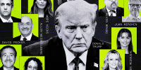 Photo Illustration: Trump and key players in his upcoming trial