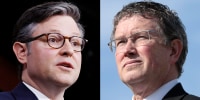 Side by side of Mike Johnson and Thomas Massie
