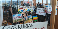 Google employees protests at the company offices in Sunnyvale, Calif., in an image posted to social media on Wednesday.