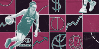 Image of Breanna Stewart on top of collage of money related icons