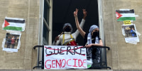 Students blocking the Sciences-Po university in Paris
