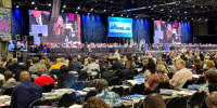 Image: Bishop Sandra Steiner Ball presides at a session of the General Conference of the United Methodist Church on April 29, in Charlotte, N.C. 