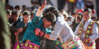 Two men fight at Tinku, the ancestral Bolivian fight club.