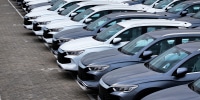 Electric vehicles lined up.