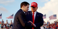 Donald Trump and Marco Rubio shaking hands