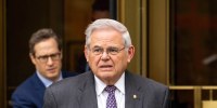 Bob Menendez walks out of the courthouse