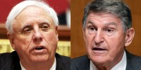 A split composite of Jim Justice and Joe Manchin.