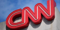 Signage hangs at CNN center, in Atlanta on April 21, 2022.