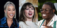 A composite split of Amber Rose, Taylor Swift and Sheff G.