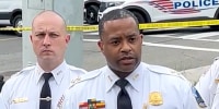 Assistant Police Chief Robinson provides an update on the stolen vehicle that collided with a building at 6th and D Streets, Northwest, in Washington, DC., on April 3, 2024.