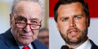A split composite of Chuck Schumer and JD Vance.