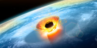 Illustration of a large asteroid colliding with Earth.