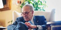 Senate Majority Leader Chuck Schumer speaks with NBC News in his office at the Capitol on Aug. 1, 2024.