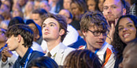 Supporters of Kamala Harris and Tim Walz.