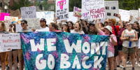 Abortion Rights Rally And March In Cincinnati, OHIO, USA we won't go back sign