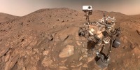 NASA’s Perseverance Mars rover took this selfie, made up of 62 individual images, on July 23. A rock nicknamed “Cheyava Falls,” which has features that may bear on the question of whether the Red Planet was long ago home to microscopic life, is to the left of the rover near the center of the image.