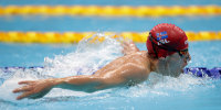 Mar Gunnarsson swims in a pool.