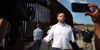 Republican vice presidential nominee Sen. J .D. Vance speaks to reporters in front of the border wall with Mexico on Sept. 06, 2024 in San Diego, California. 