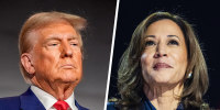A split composite of Donald Trump and Kamala Harris.