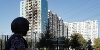 This photo shows a damaged residential building following a drone attack in Ramenskoye in the Moscow region on September 10, 2024.