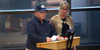The father of Aiden Clark speaks at a Springfield, Ohio, city commission meeting on Tuesday.