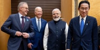 Australian Prime Minister Anthony Albanese, President Joe Biden,  Indian Prime Minister Narendra Modi and Japanese Prime Minister Fumio Kishida arrive for their Quad Leaders Summit at Kantei in Tokyo on May 24, 2022.