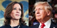 A side by side split image of Kamala Harris and Donald Trump.